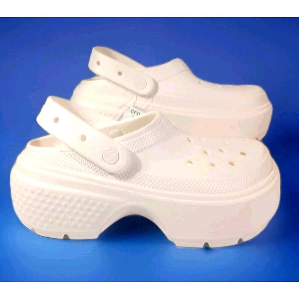 CROCS WOMEN 10 CHUNKY PLATFORM SOLE BONE WHITE STOMP MEGA CHALK CLOG COMFY SLIDE - Picture 2 of 8